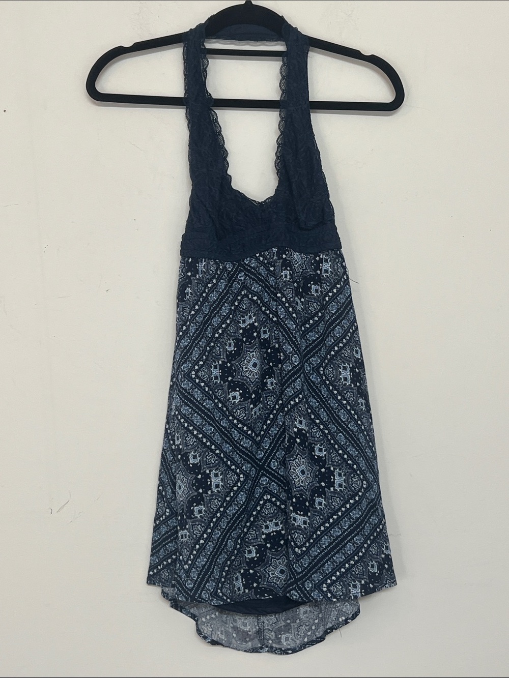 🌞 Faded Rose Navy Lace Halter Paisley Print Dress women size M